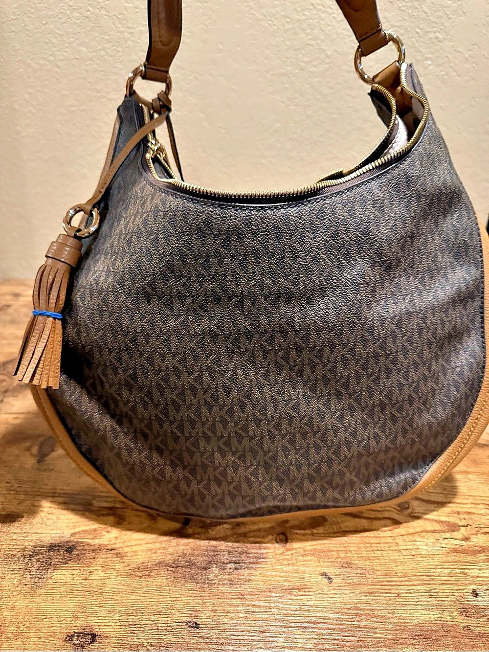 Michael Kors Bedford Large Leather Shoulder Bag Brown & Black